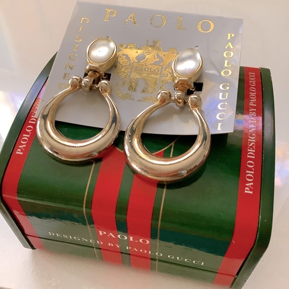 Gucci Jewelry Gucci Gold Clip On Earrings Large 2 Signed Design Paolo Gucci Vintage Italy